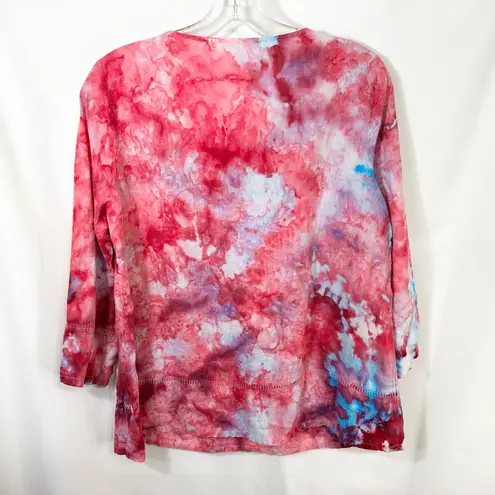 Artisan NY Medium Tunic Top Handmade Tie Dye Embroidered V Neck Boho Tassels 401