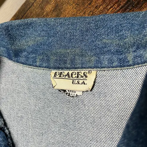 Vintage Denim Vest with Lace Trim Crocheted Grandma Jean Jacket Size XL