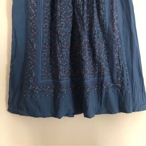 Vintage 70's Jane Schaffhausen Belle France Prairie Floral Midi Tie Waist Skirt Blue Size 10