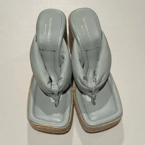 Paloma Barcelo NWOB 39 Tess Slip On Espadrille Platform Wedge Sandals Leather Green Size 8.5