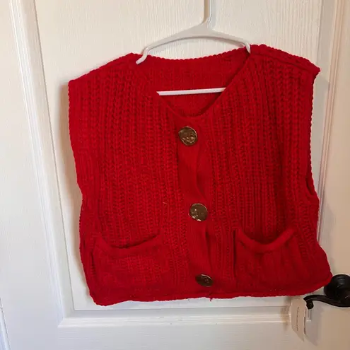 Commense Ribbed Textured Sleeveless Cardigan Button Front Size Small Red NWT
