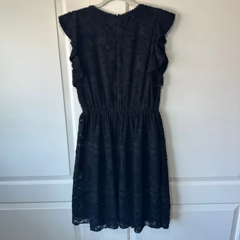 Gibson Latimer Black Floral Lace Ruffle Sleeve Dress Eyelet Fit & Flare Womens S