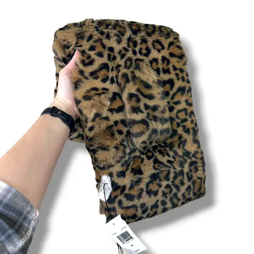 Apparis NWT Jasper Plush Leopard Print Black Brown Faux Fur Thread Through Scarf