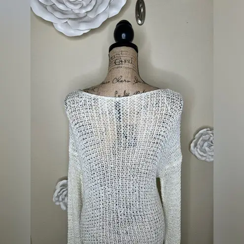 Entro NTM: Open Weave Knit Crochet Layered Lace Cream Tunic Sweater Sz M