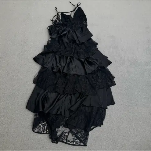 VERO MODA Maxi Dress Womens M Black Lace Ruffle Tiered Overlays Straps NWT