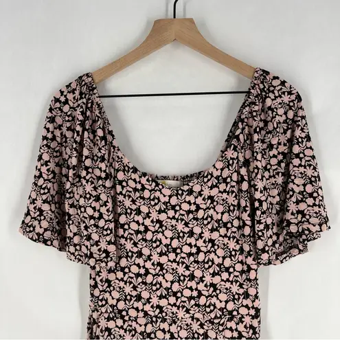 Boden Flutter Sleeve Jersey Wide Leg Jumpsuit Milkshake Flora Bloom Size 2 Black