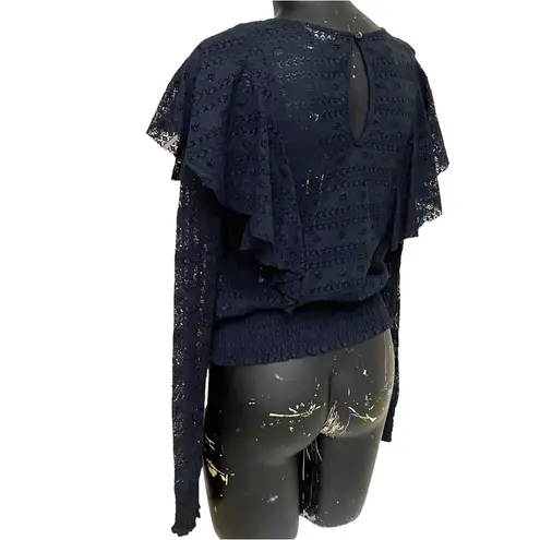 Melrose and Market Black Eyelet Ruffle Lace Top Size Small