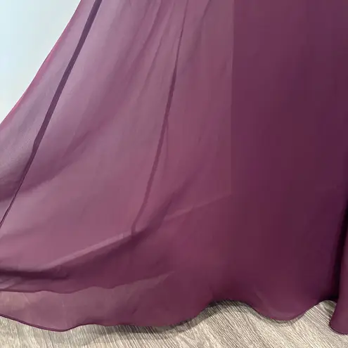 Joanna August Plum Chiffon Flutter Sleeve Maxi Bridesmaid Wedding Guest Dress