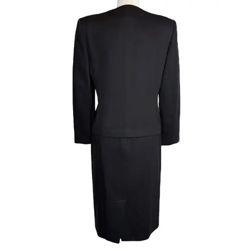 Oleg Cassini Vintage Black Blazer Jacket Skirt Set 8 Office Suit Gold Button