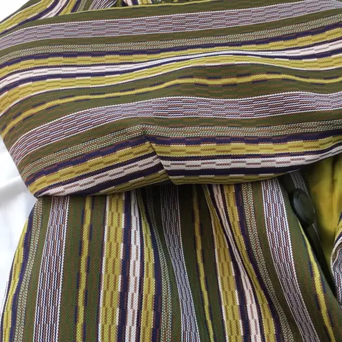 Vintage Jill Houser Green White Striped Trench Coat Size M