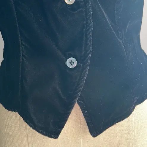 Vintage black velvet V neck whimsygoth button front vest lace trim and netting