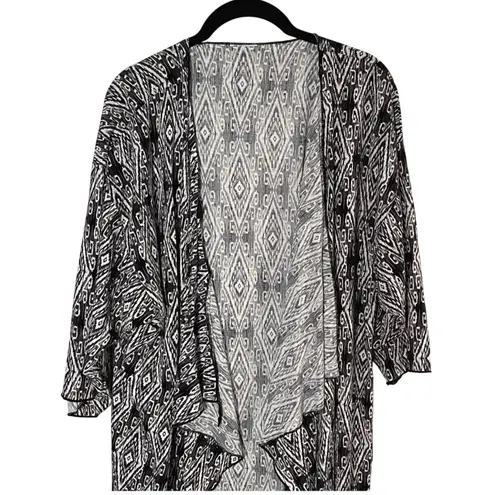 Simply Comfortable Women's Black White Geometric Duster Kimono Size L Size L