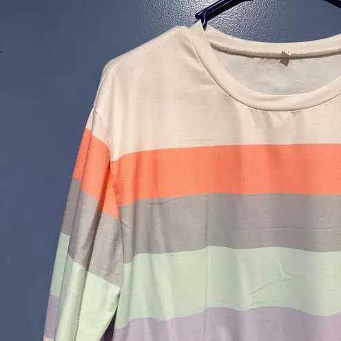 Striped Multicolor Long Sleeve Polyester and Spandex Shirt Medium White