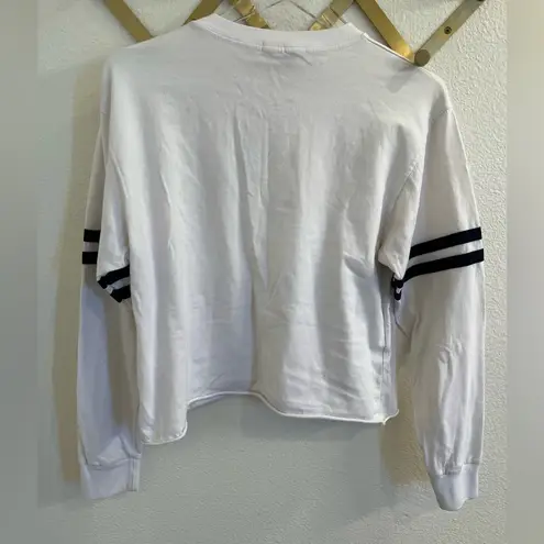Brandy Melville  John Galt Embroidered Flag Varsity Cropped Long Sleeve Top White