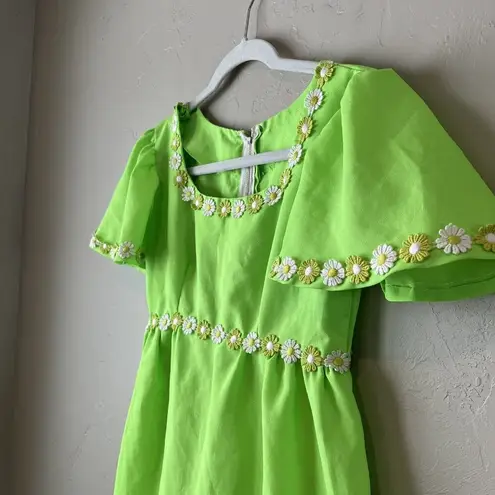 Handmade Vintage Green Dress Daisy Babydoll Maxi Floral S Edwardian Jane Austin costume