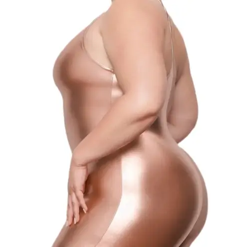 SKIMS champagne swim metallic cycle romper | one-piece | rose gold swim