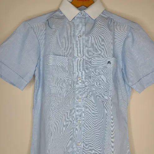 Vintage McDonald's Women's Uniform Button Down Shirt By Stan Herman 1983 Size 4 Blue