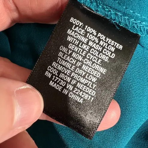 Mossimo Womens Camisole Tank Top Spaghetti Strap Lace Accent Teal Green Black XL