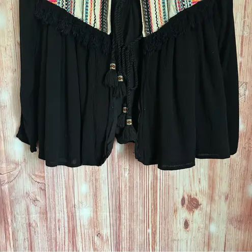 Rahi Cali Nomad Black Fringe Tassel Tie Front Blouse