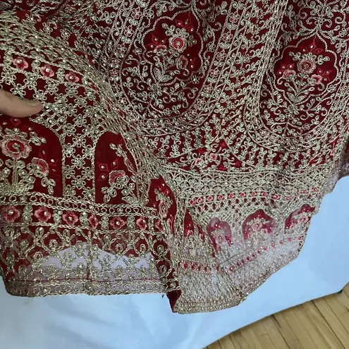 Chandni Exclusive red and gold lehenga embroidered skirt top indian traditional Size XS