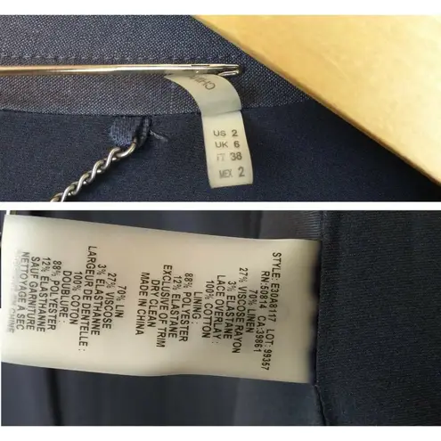 Elie Tahari Bonnie Blue Linen Blend Floral Crochet Lace Panel Blazer US 2 $448