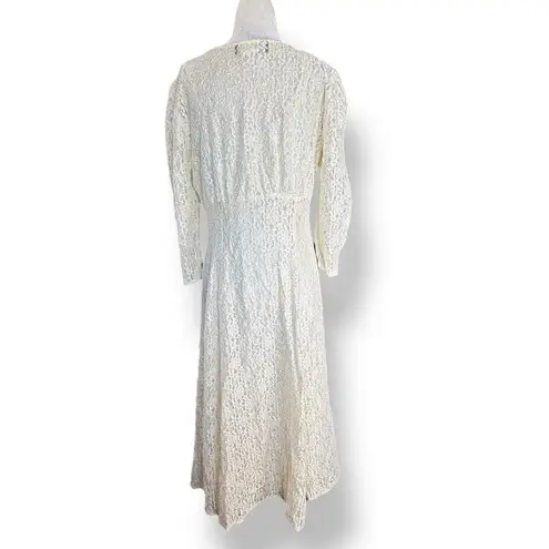 Vintage All That Jazz Floral Lace Dress Ivory Long Sleeve Button Front Bridal Size M