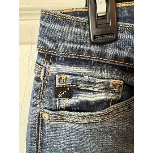 Kancan Women's Mid Rise Super Skinny Distressed Jeans Blue Size 9/28