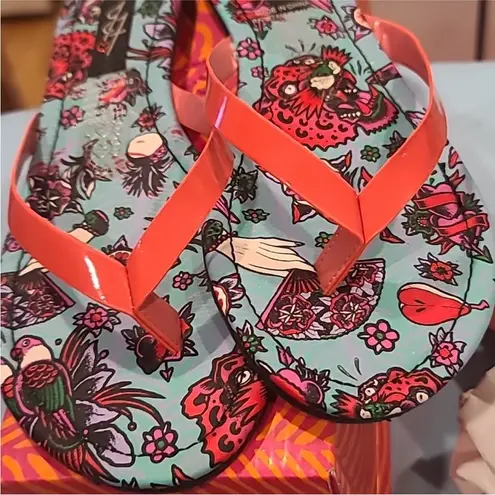 Iron fist Colorful Floral Flip Flops with Coral Straps