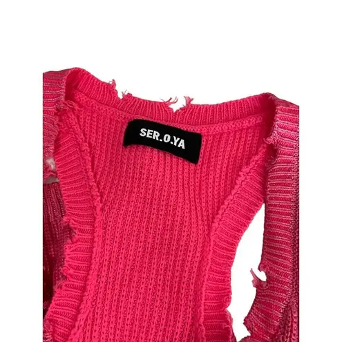 SER.O.YA Yonit Tank Dress in Watermelon Medium Womens Knit Distressed Mini Pink