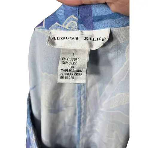 August Silk Wide Leg Cropped Pants Blue Purple Floral Print 100% Silk Size L