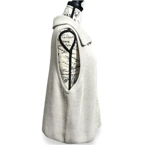 Coldwater Creek XL Wool Sweater Vest Oat Tan Asymmetrical Zip Collared Chic NWT