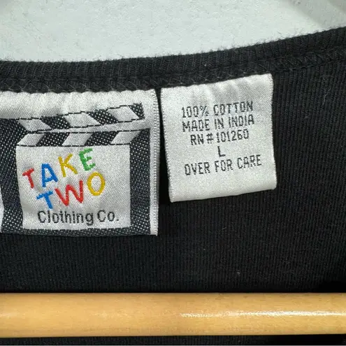 Rhinestone Merlot Wine Napa Valley Motif on Black 100% Cotton 3/4 Sleeve Top Size L