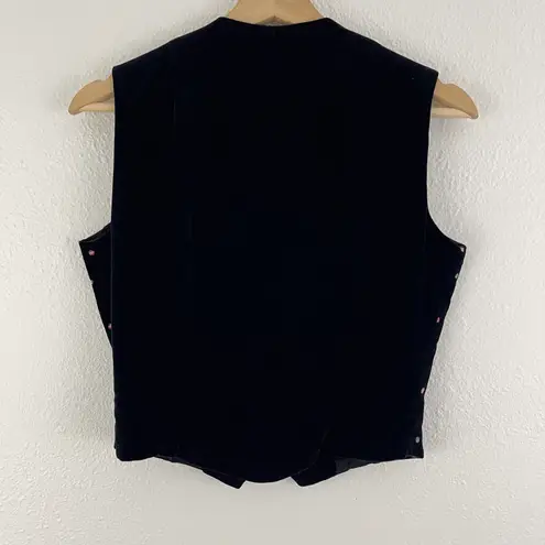 Vintage 90s Black Velvet Multicolor Embroidered Floral Sleeveless Vest Top