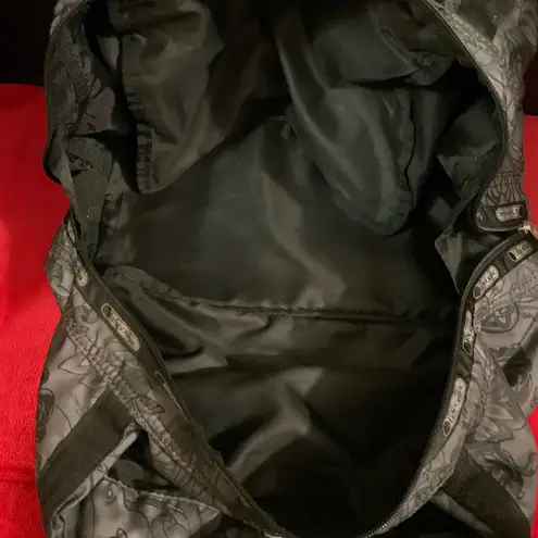 LeSportsac A Large Soft Gray/Black No Regrets Print Large Nylon Handbag