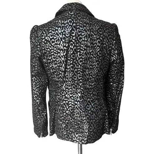 Pamela McCoy Leather Jacket Blazer Cheetah Print Black Metallic Silver, … Size XS