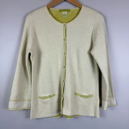 Sigrid Olsen Sigrid‎ Olsen Cardigan Sweater Womens M Light Green Button Front Cottage Preppy - Image 1