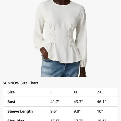 Cream Long Sleeve Ruched Blouse with Mandarin Collar White Size XL