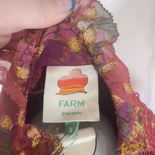 Farm Rio Banana Flower Polka Dot Red Mini Dress Small Maroon Gold Flirty NWT