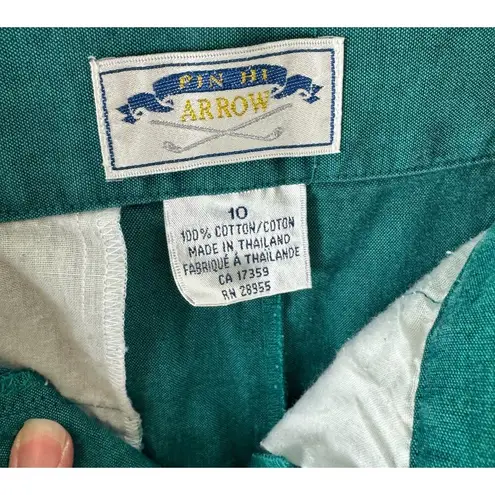 Vintage Pin Hi Arrow Teal Green High Waisted Cotton Lightweight Golf Shorts 10