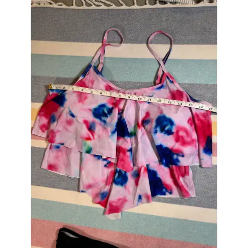 NWT, Adisputent, Tie Dye Ruffle Top & High Waisted Bikini Bottom Set, Sz XL Black
