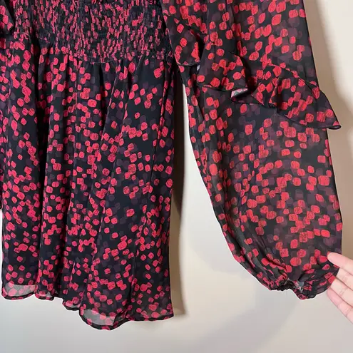 Hutch Anthropologie NEW Ruffle Puff Sleeve Flounce Smocked Romper Black Red S