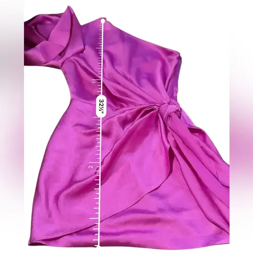 Solace London Marcie One Shoulder Draped Knot Mini Dress in Fuchsia Pink Sz 2