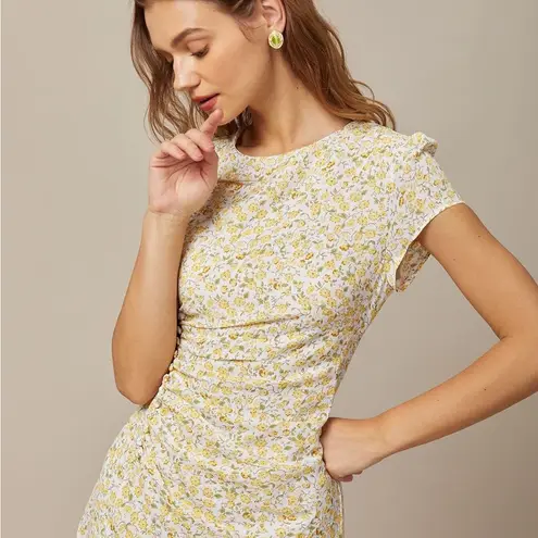 RIHOAS The Yellow Round Neck Floral Midi Dress 74 Orange Size M