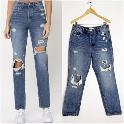 VERVET Super High Rise Hidden Button Fly Straight Jeans – Size 30 Blue