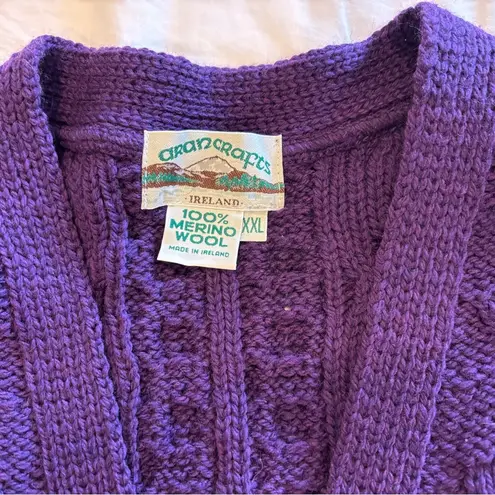 Aran Crafts 100% Merino Wool One Button Front Cardigan Purple Size XX