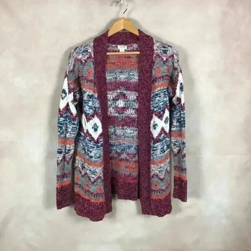 MOSSIMO Tribal Pattern Burgundy Cardigan Size SMALL