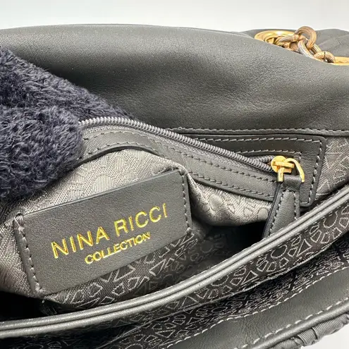 Nina Ricci Dark Gray Quilted Bag with Gold Chain Black
