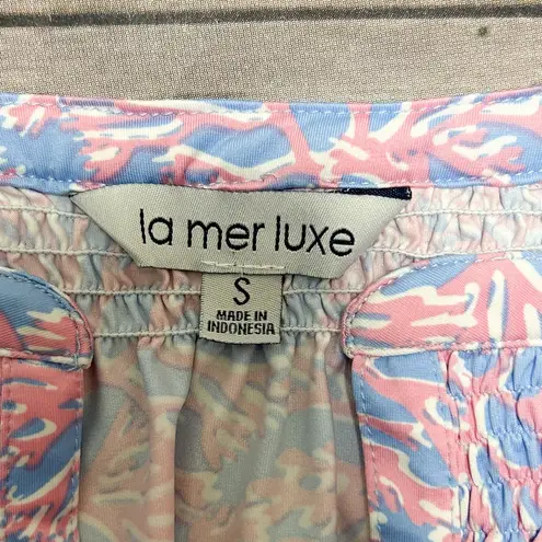 La Mer Luxe Pink White Periwinkle Coral Sleeveless V Neck Buttons Top Small