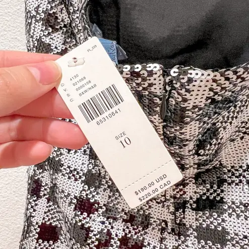 NWT Anthropologie Eva Franco Sequined Plaid Bow Strapless Mini Dress US 10 Black