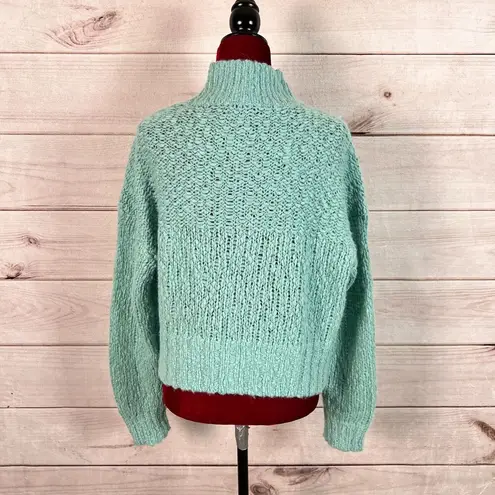 Everlane  The Lofty-Knit Henley Womens Sweater Sz S Teal Mock Neck Wool Blend